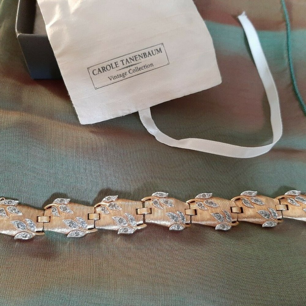 Vintage signed TRIFARI brushed gold tone bracelet clear rhinestones BRIDAL 3/4"